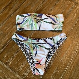 Tropical Print Bandeau Bikini Set